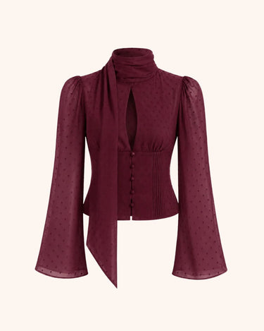 Parien Swiss Dot Chiffon Burgundy Blouse