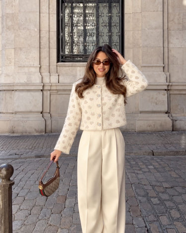 Parien Ivory Heart-Motif Fur Jacket