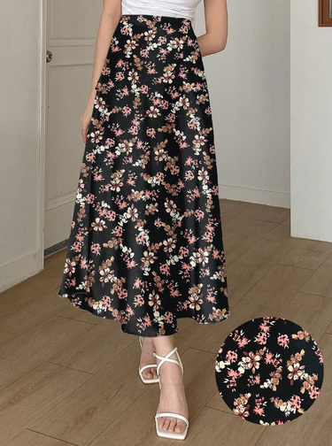 Parien Silk High Waist Solid Skirt