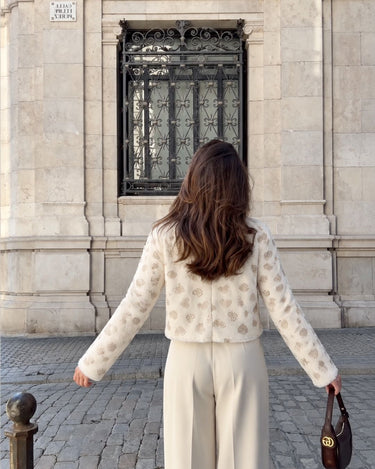 Parien Ivory Heart-Motif Fur Jacket