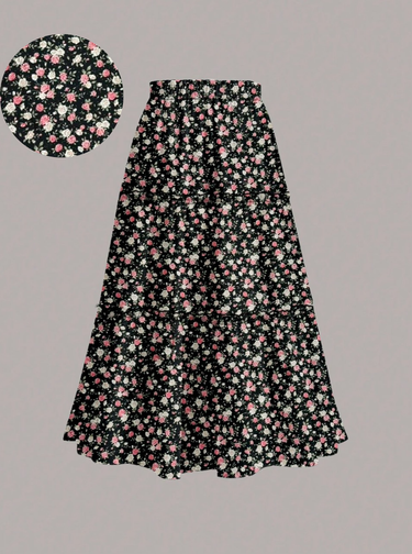 Parien Ruffle Floral Boho Long Skirt