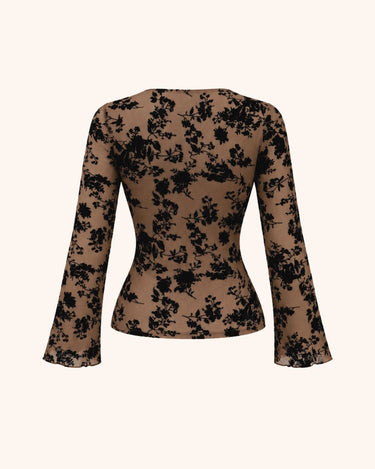 Parien Floral Flocked Ruched Top