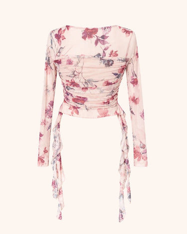 Parien Floral Ruffle Mesh Top