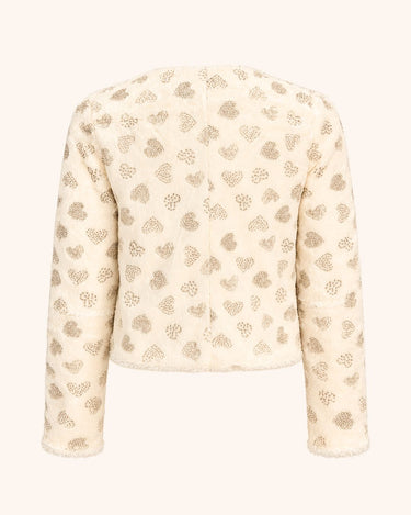 Parien Ivory Heart-Motif Fur Jacket