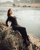 Luxury Sparkly Square Neck Long Sleeve Dress