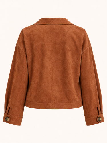 Collared Drop Shoulder Buttoned Front Suede Jacket( Clearance Sale)