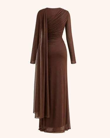 Dark Brown  Elegant Dining Long Sleeve Formal Dress