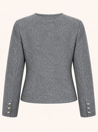 Grey Essnce Solid Color Minimalist Short Woolen Jacket