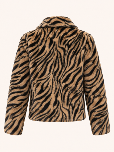 Zebra Striped Pattern Open Front Fuzzy Coat