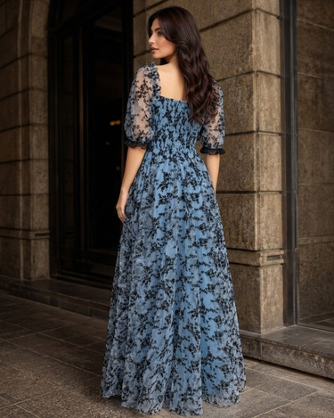 Parien Lace Up Flocked Maxi Dress