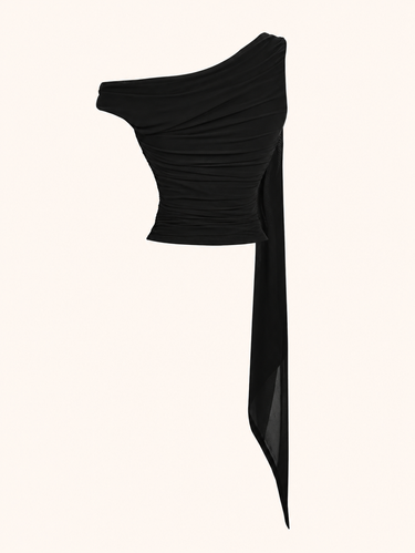 Asymmetrical Vintage Metal Decor Ruffle Top