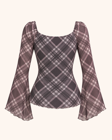Parien Cocoa Plaid Square-Neck Top