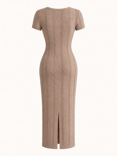 Parien Solid Round Neck Split Hem Dress