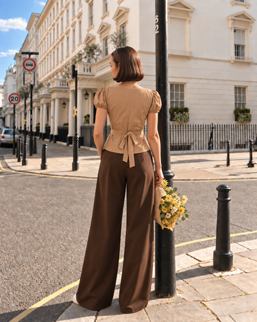 Parien Mocha Cottagecore Button Top