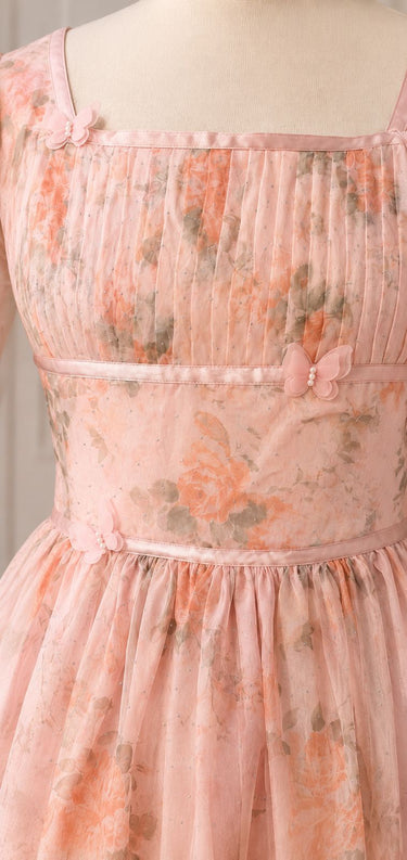 Peach Floral Rhinestone Bridgerton Dress