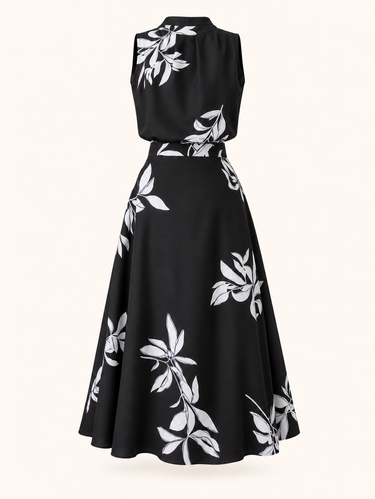 Two piece Halter Sleeveless Top & A-Line Skirt Set