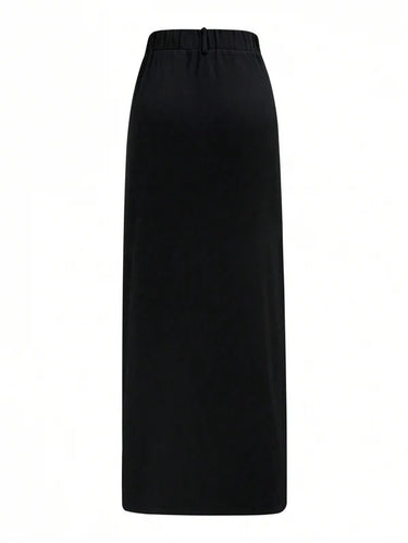 Solid Color High Waist Side Slit Hem Maxi Casual Skirt(Clearance sale)