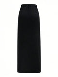 Solid Color High Waist Side Slit Hem Maxi Casual Skirt