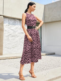 Allover Print Sleeveless Dress Without Belt