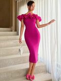 Aloruh Exaggerated Ruffle Trim Bodycon Dress( pre order