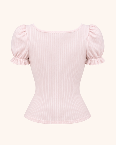 Parien Baby Pink Queen Anne Rib-Knit Top