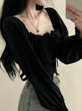 Black Chiffon Long Sleeve Top