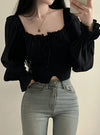 Black Chiffon Long Sleeve Top