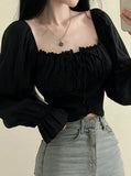 Black Chiffon Long Sleeve Top