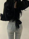 Black Chiffon Long Sleeve Top