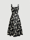 Black Floral Sleeveless Waist Cinched Sundress