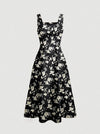 Black Floral Sleeveless Waist Cinched Sundress