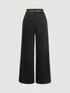 Black High Waist Plicated Straight Leg Belted Dress Pants Without Belt