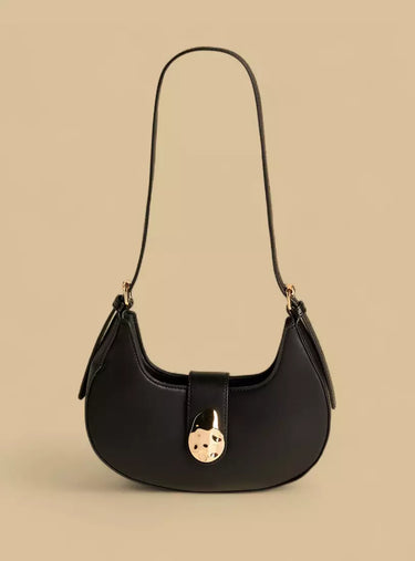 Black Shoulder Bag with Zip Closure