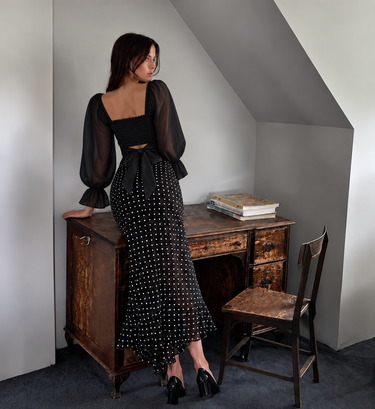 Black Chiffon Long Sleeve Top