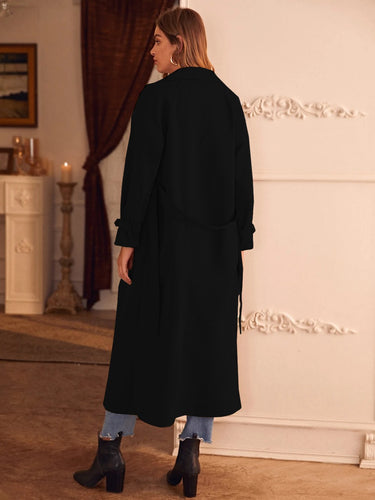 Black Double Breasted Belted Trench Coat