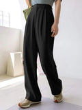 Black Pleated Pocket Business Casual Straight Pants