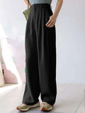 Black Pleated Pocket Business Casual Straight Pants