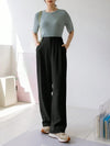 Black Pleated Pocket Business Casual Straight Pants