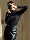 Black Turtleneck Long Sleeve Basic Pullover Sweater