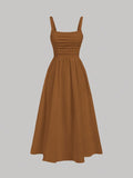 Brown MOD Solid Fold Pleated Cami Dress