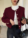 Burgundy Single-Breasted Pocket Short Jacket
