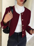 Burgundy Single-Breasted Pocket Short Jacket