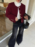 Burgundy Single-Breasted Pocket Short Jacket
