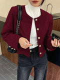 Burgundy Single-Breasted Pocket Short Jacket