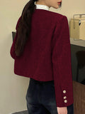 Burgundy Single-Breasted Pocket Short Jacket