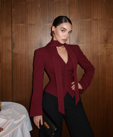 Parien Burgundy Tailored Scarf Top