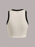 Butterfly & Slogan Contrast Binding Tank Top