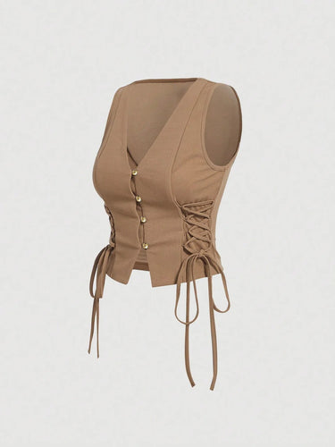 Buttoned Strap Side Tie Tank Top
