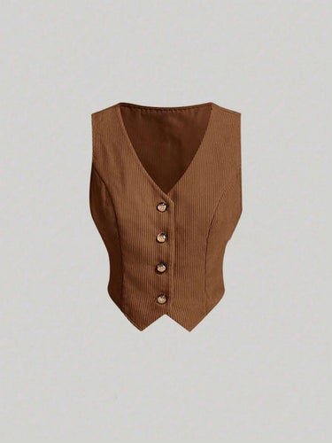 Camel Corduroy Front Button Vest And Trousers, Vintage Suit Set