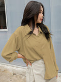 Camel Solid Button Front Drop Shoulder Shirt